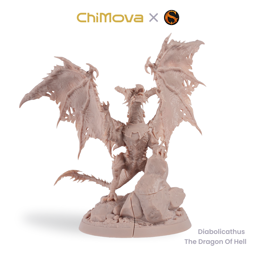 SolGood Creations Diabolicathus, the Dragon of Hell unpainted dragon miniature for DND tabletop gaming and collectors, view 1
