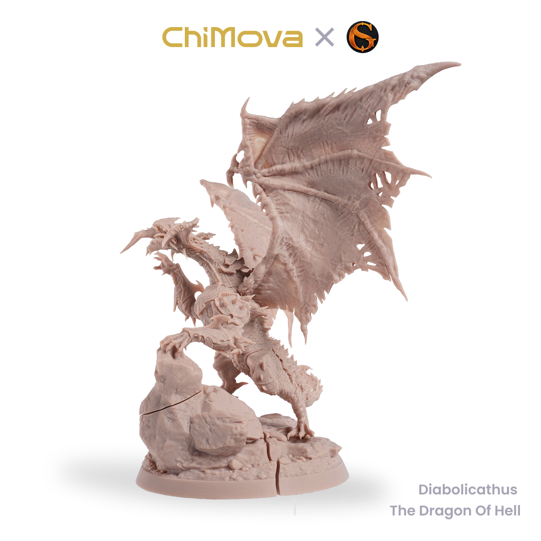 SolGood Creations Diabolicathus, the Dragon of Hell unpainted dragon miniature for DND tabletop gaming and collectors, view 2
