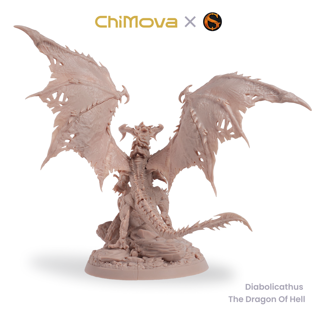 SolGood Creations Diabolicathus, the Dragon of Hell unpainted dragon miniature for DND tabletop gaming and collectors, view 3