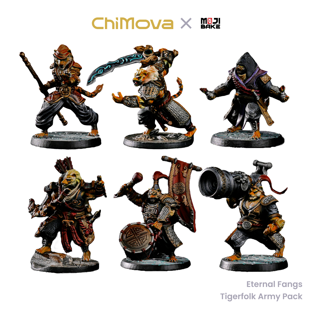 Mojibake Collectibles: Eternal Fangs: Battle for Xiuyu - Hand-Painted Tigerfolk Army Set - Hand Painted 32mm Miniature Set for DND