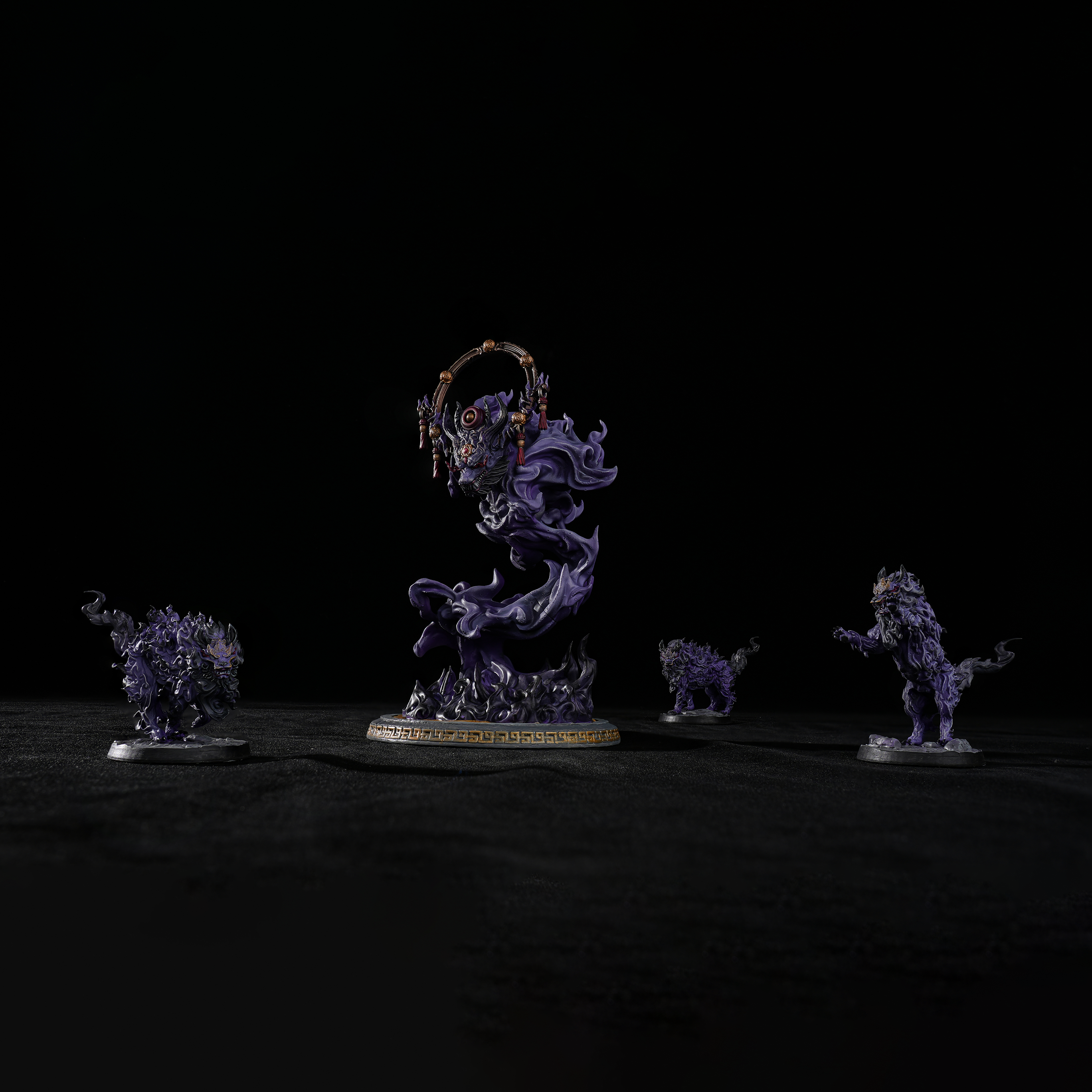 Hand-painted Shadow Dragon and Shadow Beasts from Eternal Fangs Battle for Xiuyu - premium resin miniature set for tabletop games