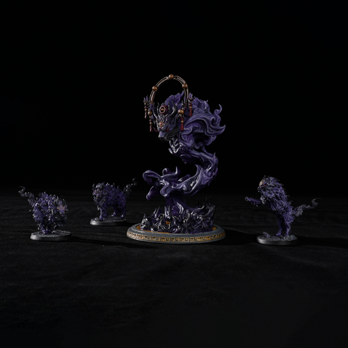  Painted Eternal Fangs Shadow Dragon (hovering) & Beasts (stand, run, rear) - Battle for Xiuyu premium resin minis for tabletop