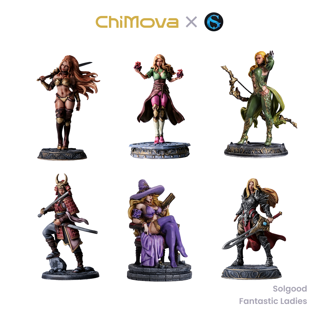 SolGood Creations Fantastic Ladies DND Pack hand painted 32mm resin miniature set for DND tabletop gaming and collectors, view 1
