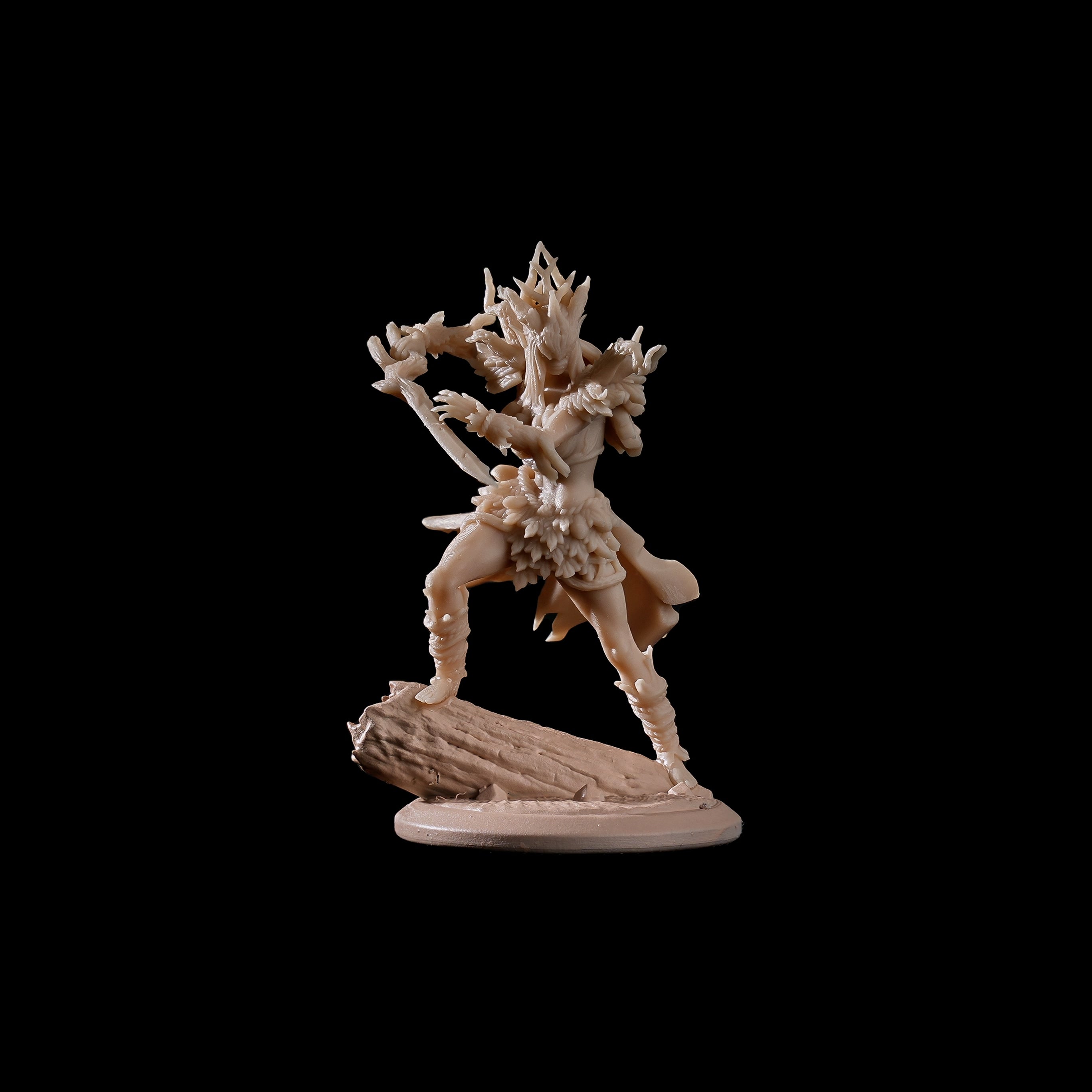 Unpainted 32mm Thalor Bladesinger resin figure, highly detailed elven warrior with rune-etched bark blade for hobby painting
