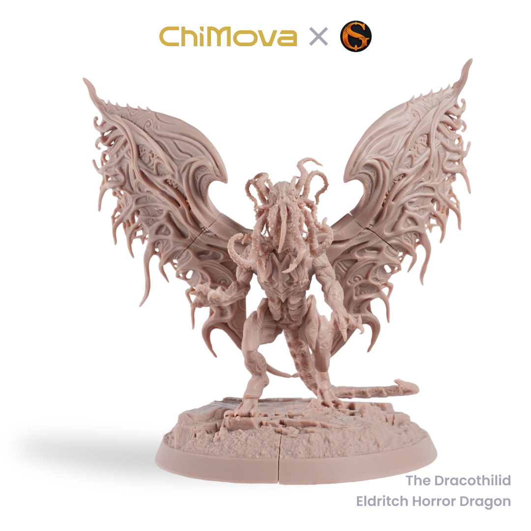 SolGood Creations The Dracothilid, Eldritch Horror Dragon unpainted dragon miniature for DND tabletop gaming and collectors, view 1