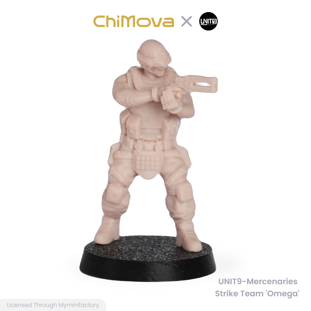 UNIT9 Mercenaries Strike team 'Omega' unpainted 32mm resin miniature set for DND tabletop gaming and collectors, view 9
