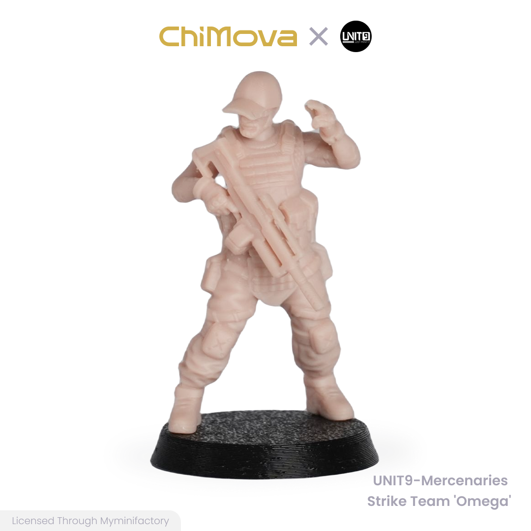 UNIT9 Mercenaries Strike team 'Omega' unpainted 32mm resin miniature set for DND tabletop gaming and collectors, view 12