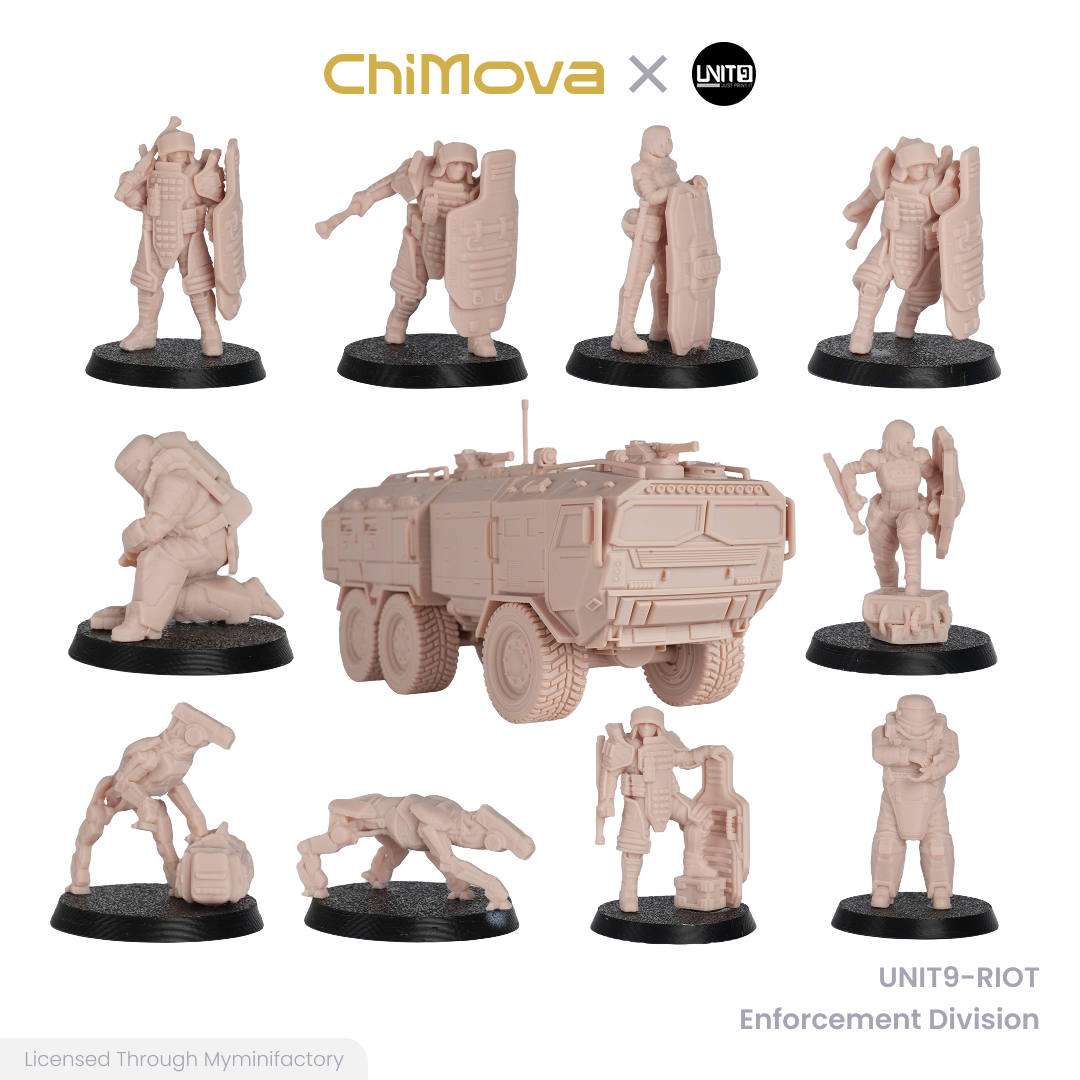 UNIT9: RIOT Enforcement Division - Unpainted 32mm Resin Miniature Set for War Games
