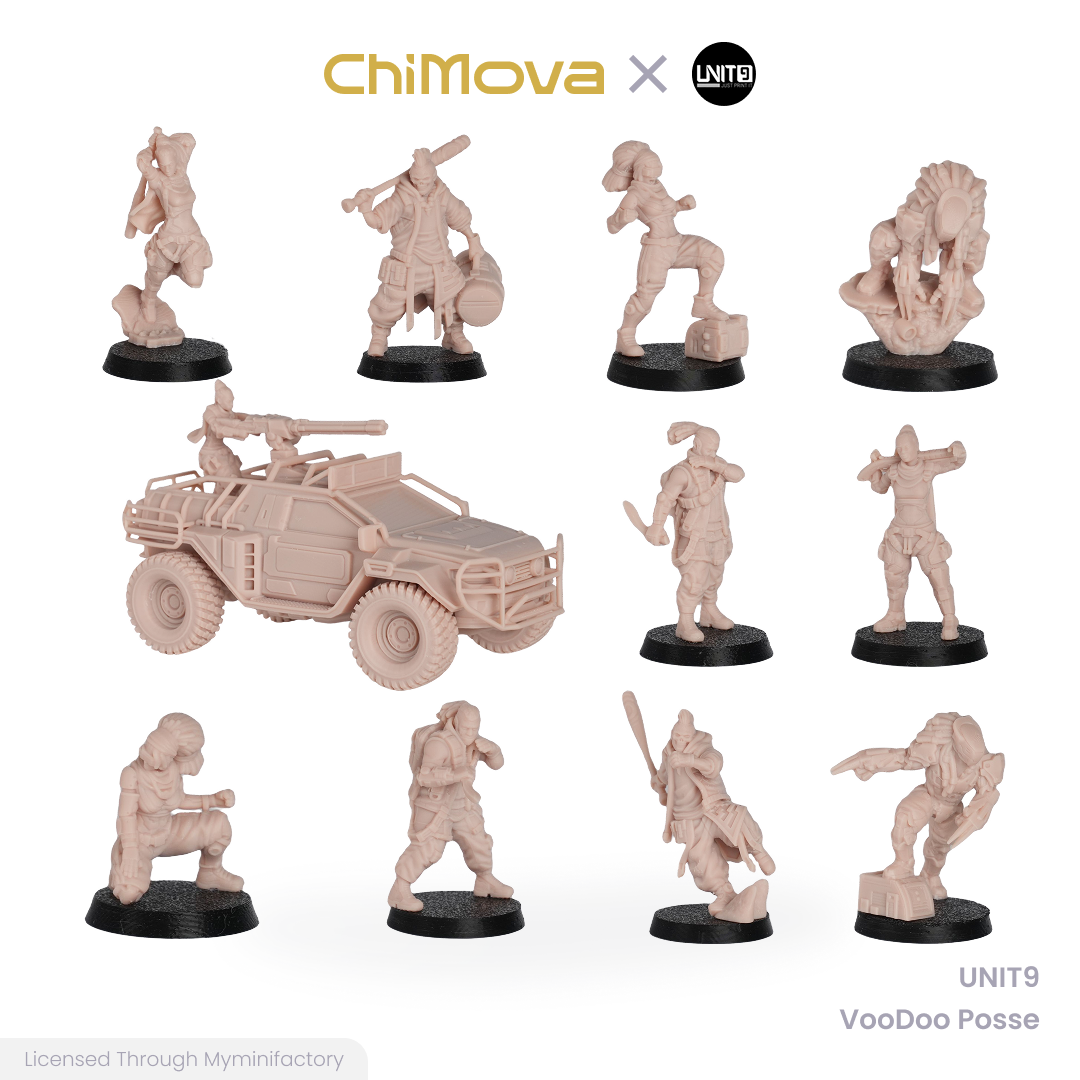 UNIT9 VooDoo Posse unpainted 32mm resin miniature set for DND tabletop gaming and collectors, view 1