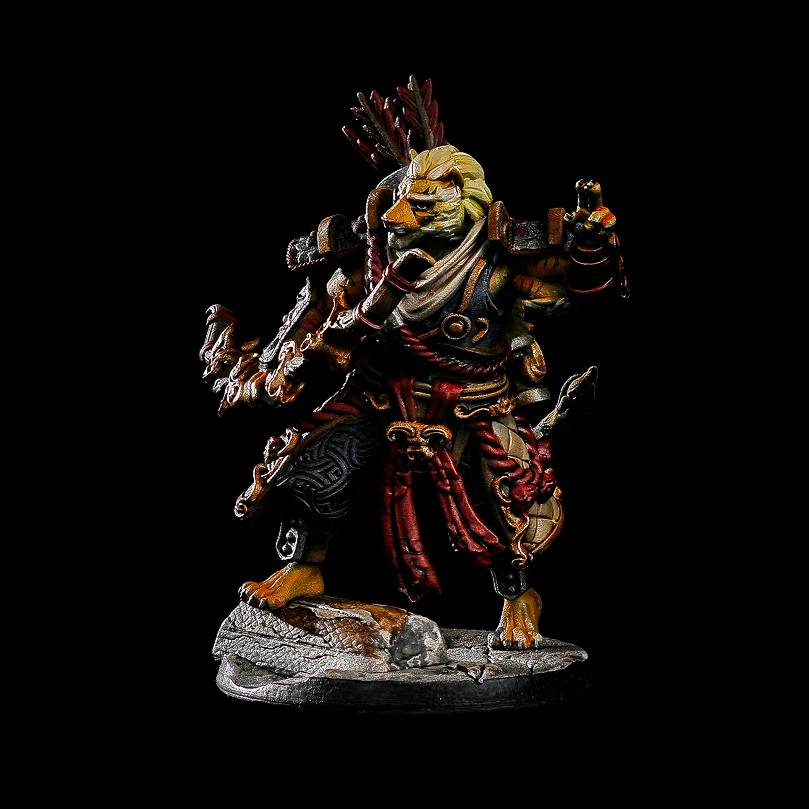 Pro-painted Lihuan Tigerfolk Archer miniature for DND, elite tabletop wargame figure featuring legendary bow and detailed armor.
