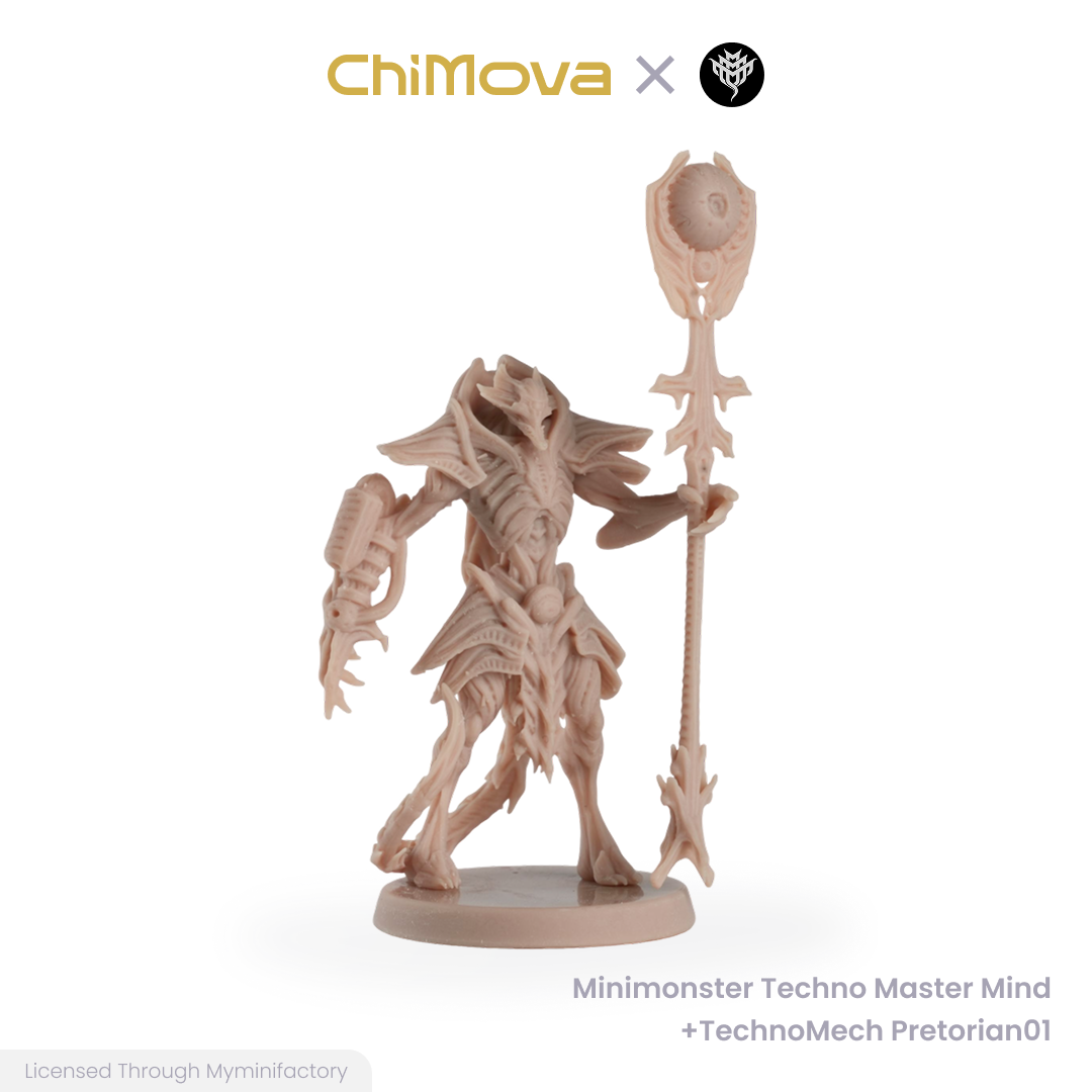 Mini Monster Mayhem Techno Master Mind Technomech Pretorian unpainted 32mm resin miniature set for DND tabletop, view 3