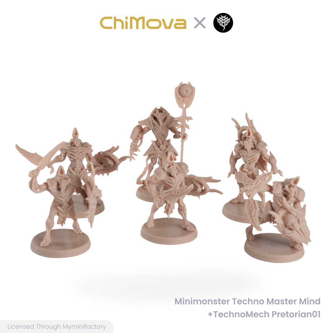 Mini Monster Mayhem Techno Master Mind Technomech Pretorian unpainted 32mm resin miniature set for DND tabletop, view 1