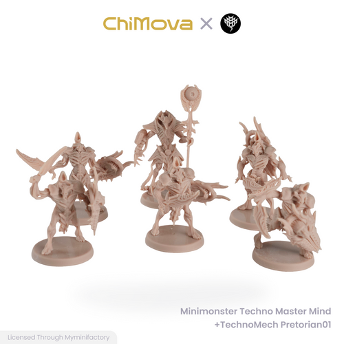 Mini Monster Mayhem Techno Master Mind Technomech Pretorian unpainted 32mm resin miniature set for DND tabletop, view 1