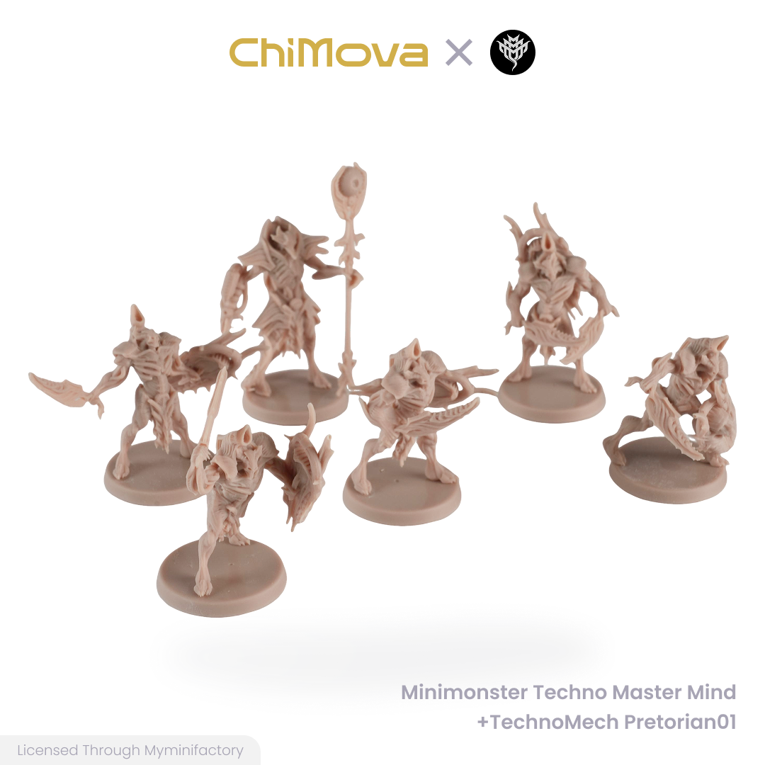 Mini Monster Mayhem Techno Master Mind Technomech Pretorian unpainted 32mm resin miniature set for DND tabletop, view 2