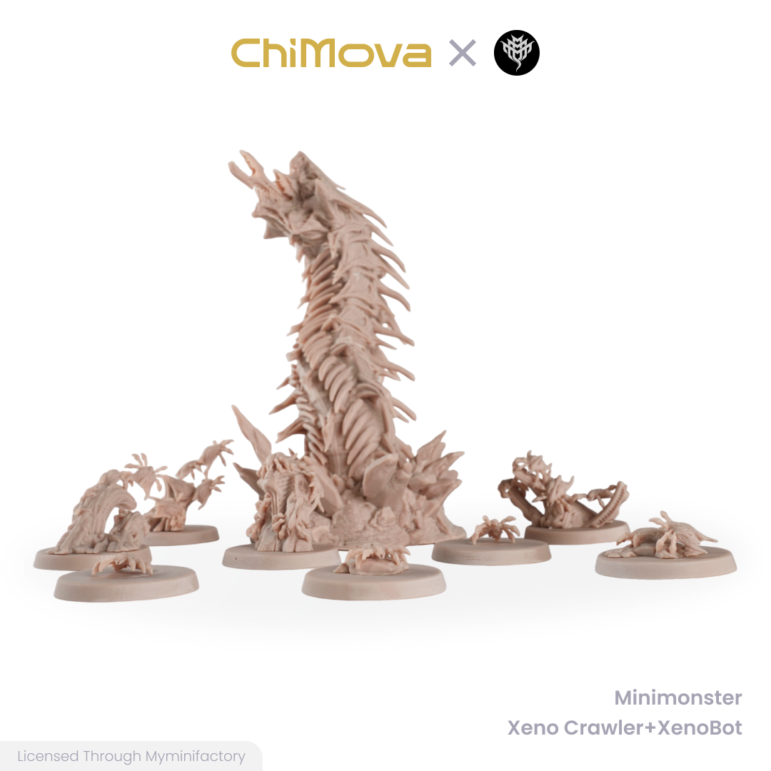 Mini Monster Mayhem Xeno Crawler Xenobot unpainted 32mm resin miniature set for DND tabletop gaming and collectors, view 1