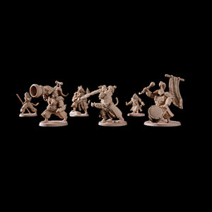 Unpainted Tigerfolk Army miniatures pack, 6 detailed resin tiger warriors for hobby painting, 32mm 3D printed wargame figures.