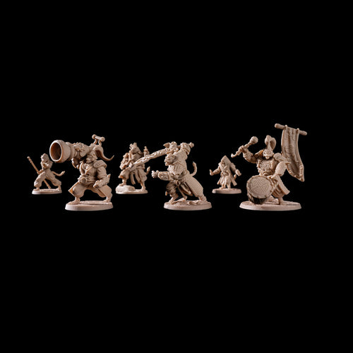 Unpainted Tigerfolk Army miniatures pack, 6 detailed resin tiger warriors for hobby painting, 32mm 3D printed wargame figures.