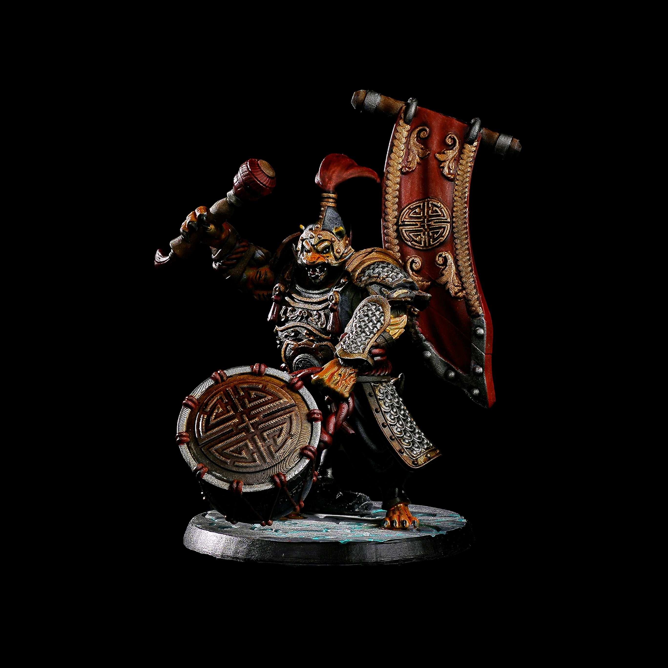 Eternal Fangs - The Wardrummer from Tigerfolk Army Pack DND war gaming miniatures, 3D printed and hand painted fantasy tigerfolk soldiers with vibrant color, for tabletop games